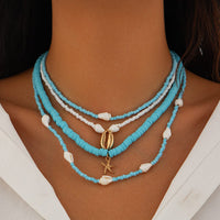 Thumbnail for Boho 4Pcs Conch Starfish Pendant Polymer Clay Seed Bead Necklace Set - ArtGalleryZen