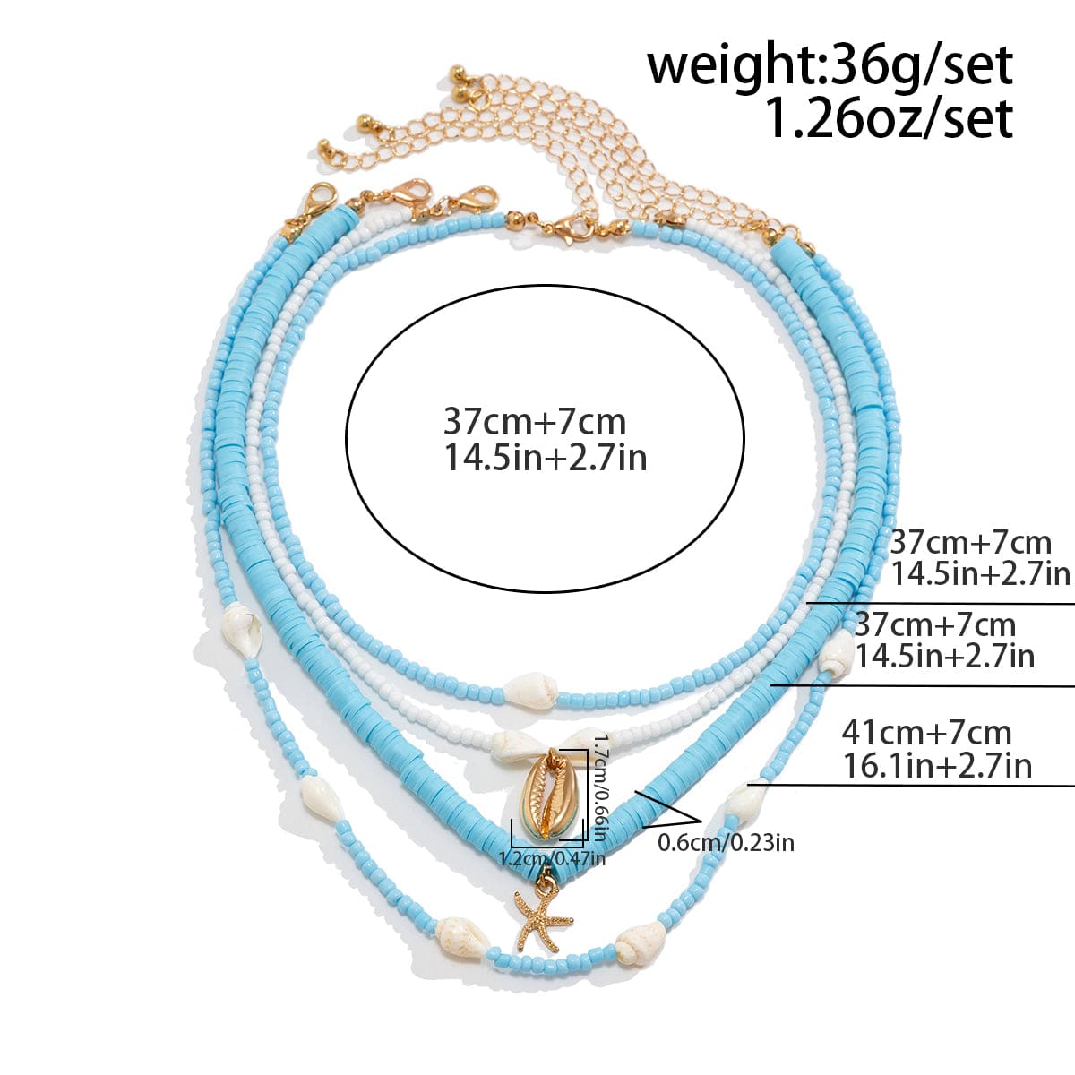 Boho 4Pcs Conch Starfish Pendant Polymer Clay Seed Bead Necklace Set - ArtGalleryZen