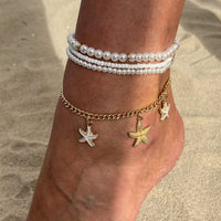 Thumbnail for Boho 4Pcs Enamel Starfish Charm Pearl Seed Bead Anklet Set - ArtGalleryZen