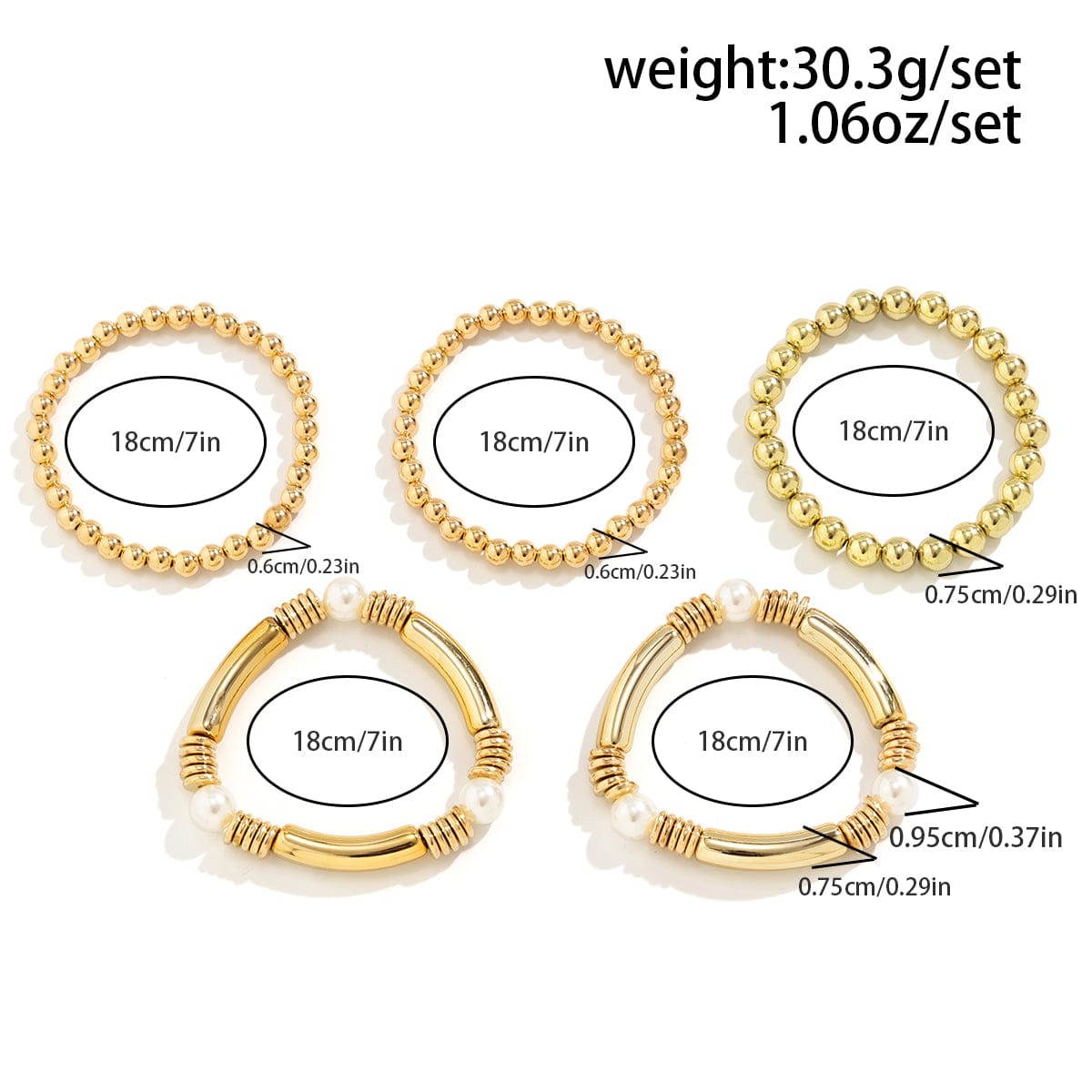 Boho 5 Pcs Gold Silver Plated Ball Chain Stackable Bracelet Set - ArtGalleryZen