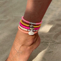 Thumbnail for Boho 5pcs Conch Starfish Turtle Charm Pearl Polymer Clay Beaded Anklet Set - ArtGalleryZen