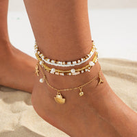 Thumbnail for Boho 5pcs Shell Starfish Charm Pearl Seed Beaded Anklet Set - ArtGalleryZen
