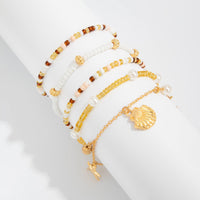Thumbnail for Boho 5pcs Shell Starfish Charm Pearl Seed Beaded Anklet Set - ArtGalleryZen