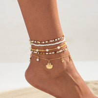 Thumbnail for Boho 5pcs Shell Starfish Charm Pearl Seed Beaded Anklet Set - ArtGalleryZen