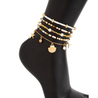 Thumbnail for Boho 5pcs Shell Starfish Charm Pearl Seed Beaded Anklet Set - ArtGalleryZen