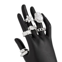 Thumbnail for Boho 6pcs Pearl Flower Heart Pleated Ring Set - ArtGalleryZen
