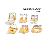 Thumbnail for Boho 6pcs Pearl Flower Heart Pleated Ring Set - ArtGalleryZen