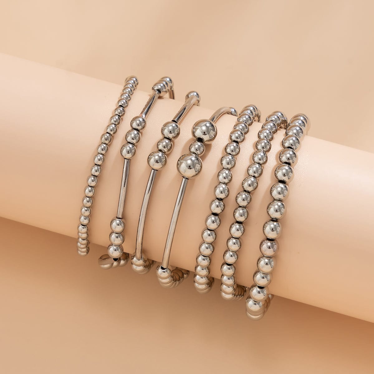 Boho 7 Pcs Silver Plated Ball Chain Stackable Bracelet Set - ArtGalleryZen