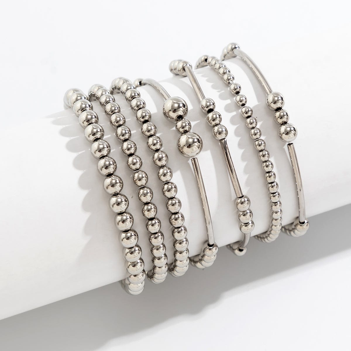 Boho 7 Pcs Silver Plated Ball Chain Stackable Bracelet Set - ArtGalleryZen