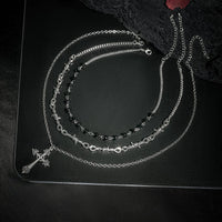 Thumbnail for Boho Antique Cross Pendant Crystal Barbed Chain Necklace Set - ArtGalleryZen
