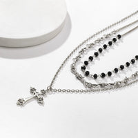 Thumbnail for Boho Antique Cross Pendant Crystal Barbed Chain Necklace Set - ArtGalleryZen