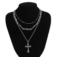 Thumbnail for Boho Antique Cross Pendant Crystal Barbed Chain Necklace Set - ArtGalleryZen