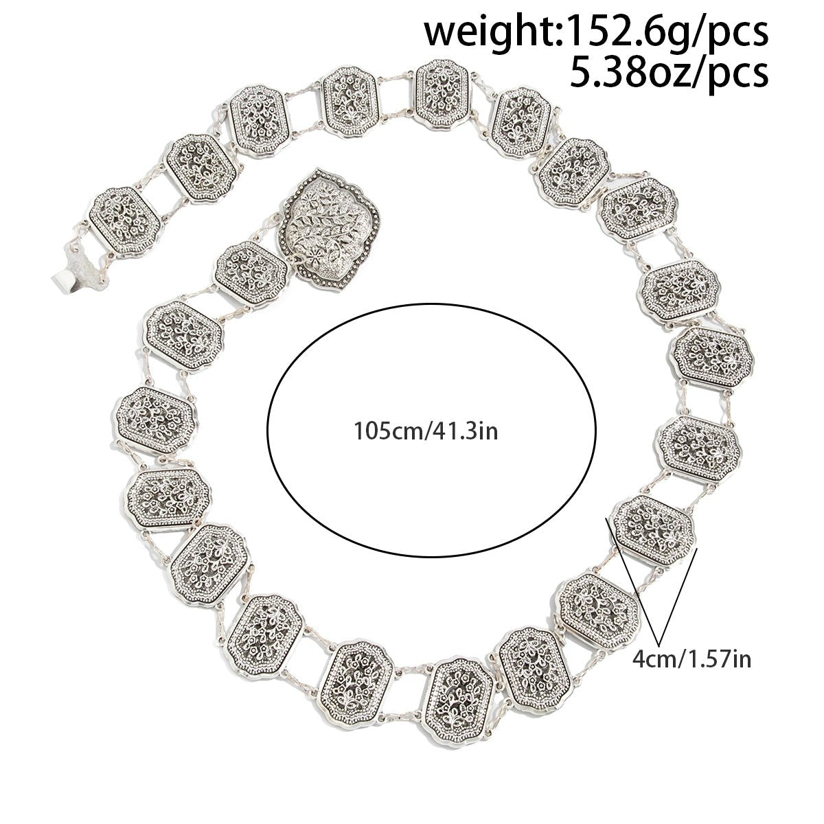 Boho Antique Silver Carved Floral Pattern Waist Chain - ArtGalleryZen