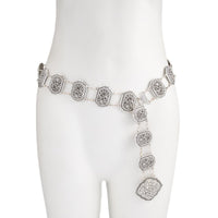 Thumbnail for Boho Antique Silver Carved Floral Pattern Waist Chain - ArtGalleryZen