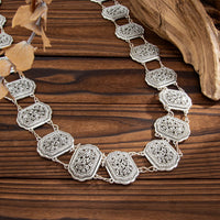Thumbnail for Boho Antique Silver Carved Floral Pattern Waist Chain - ArtGalleryZen