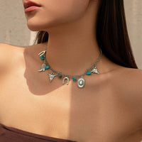 Thumbnail for Boho Bull Boot Cowboy Hat Turquoise Charm Necklace - ArtGalleryZen