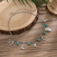 Thumbnail for Boho Bull Boot Cowboy Hat Turquoise Charm Necklace - ArtGalleryZen