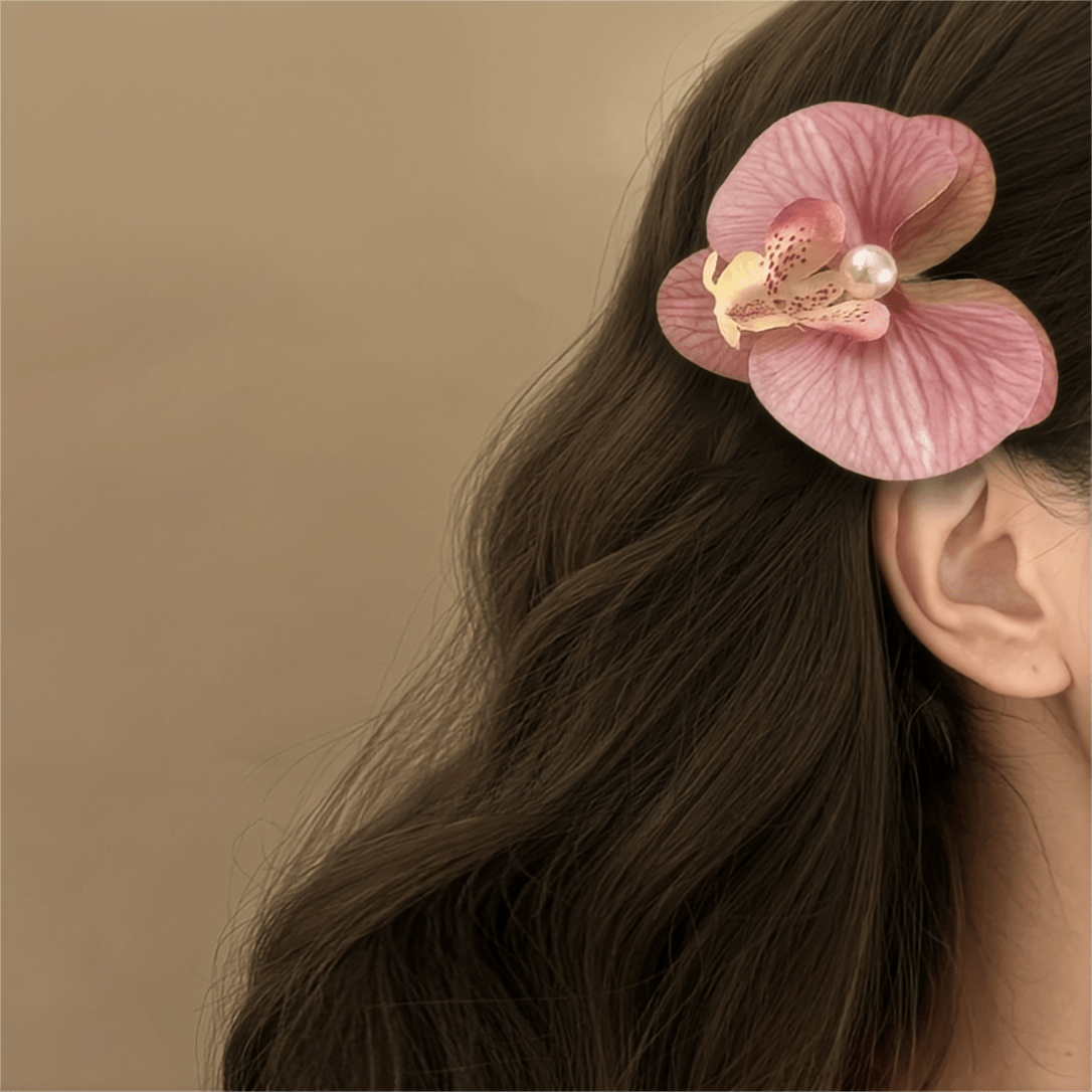 Boho Chic Butterfly Orchid Flower Pearl Hair Clip Hair Pin - ArtGalleryZen