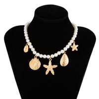 Thumbnail for Boho Chunky Conch Shell Starfish Pendant Pearl Chain Necklace - ArtGalleryZen