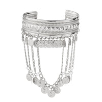 Thumbnail for Boho Chunky Layered Coin Tassel Embossed Pattern Arm Cuff - ArtGalleryZen