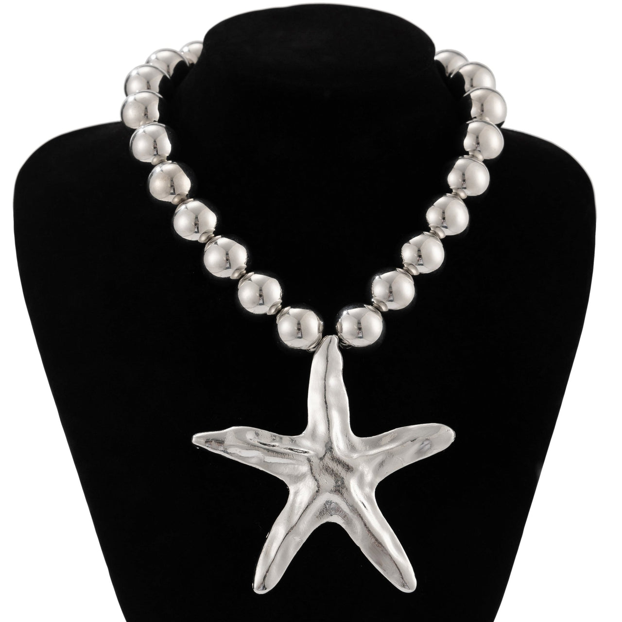 Boho Chunky Starfish Pendant Pearl Chain Necklace - ArtGalleryZen