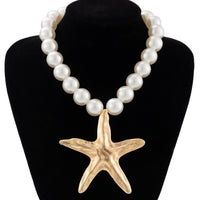 Thumbnail for Boho Chunky Starfish Pendant Pearl Chain Necklace - ArtGalleryZen