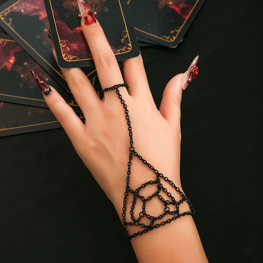 Punk Metal Finger Ring Link Bracelet With Crystal Women Girls Summer Slave  Conjoined Bracelet Hand Back