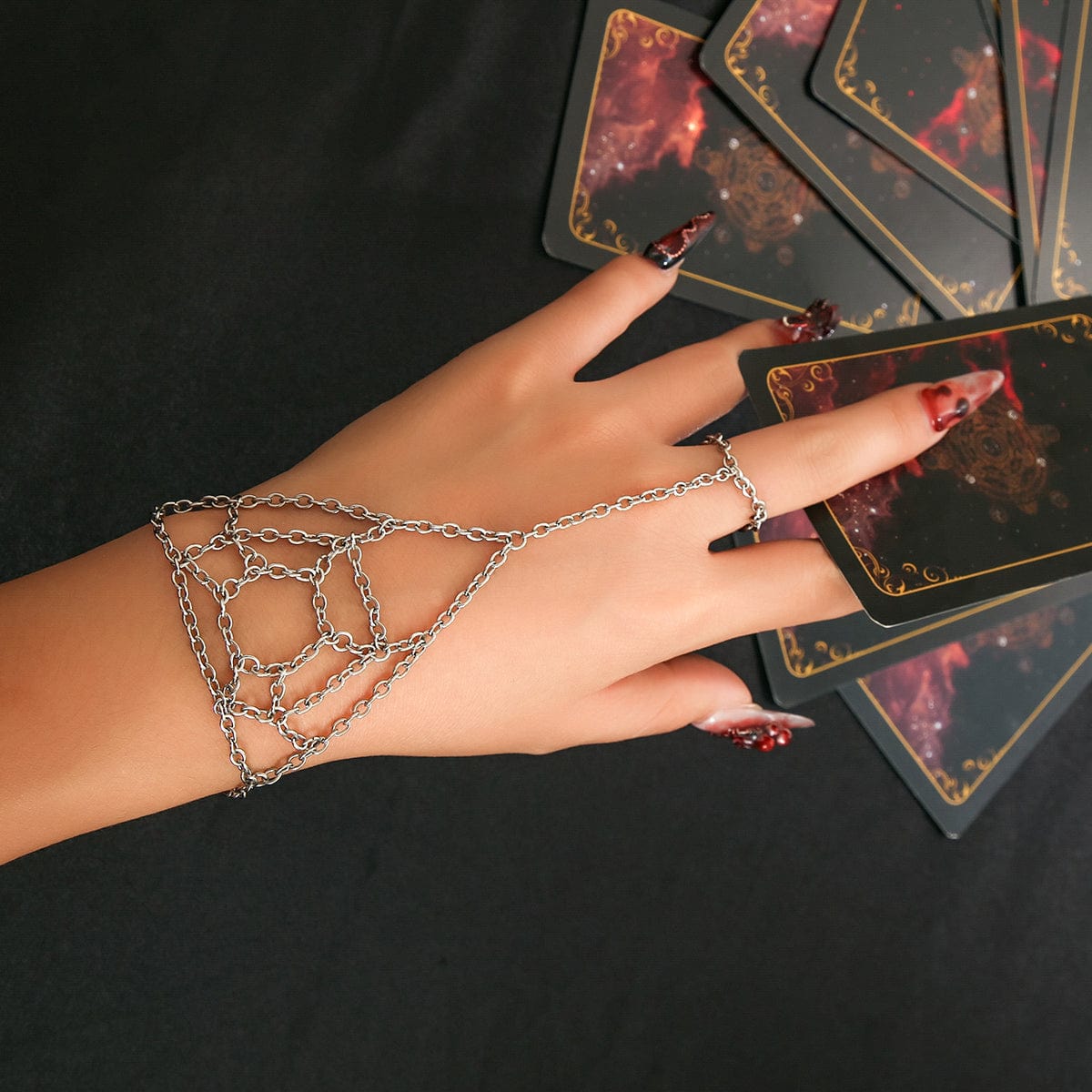 Punk Metal Finger Ring Link Bracelet With Crystal Women Girls Summer Slave  Conjoined Bracelet Hand Back Chain Jewelry