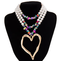 Thumbnail for Boho Colorful Layered Turquoise Pearl Chain Heart Pendant Choker Necklace - ArtGalleryZen