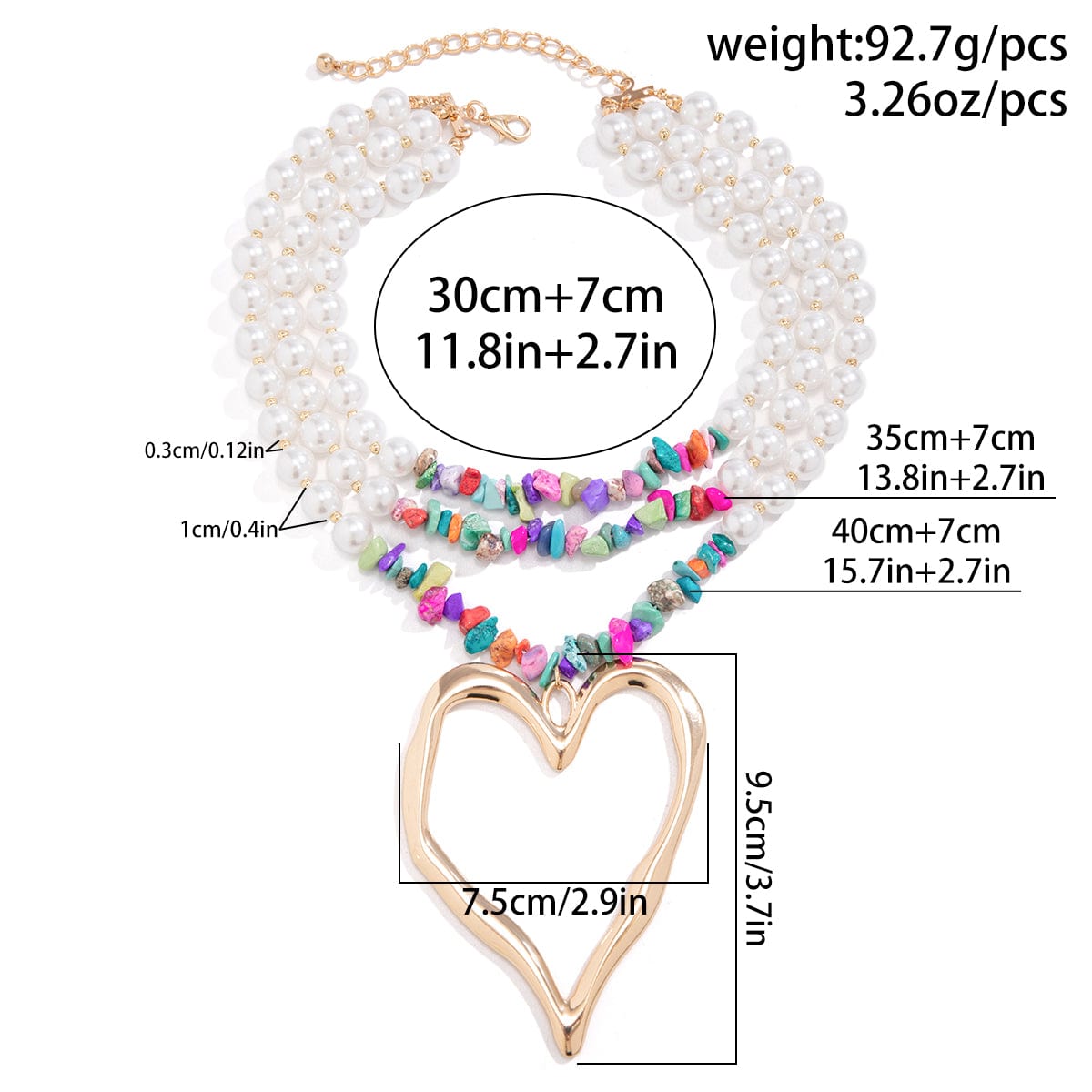 Boho Colorful Layered Turquoise Pearl Chain Heart Pendant Choker Necklace - ArtGalleryZen