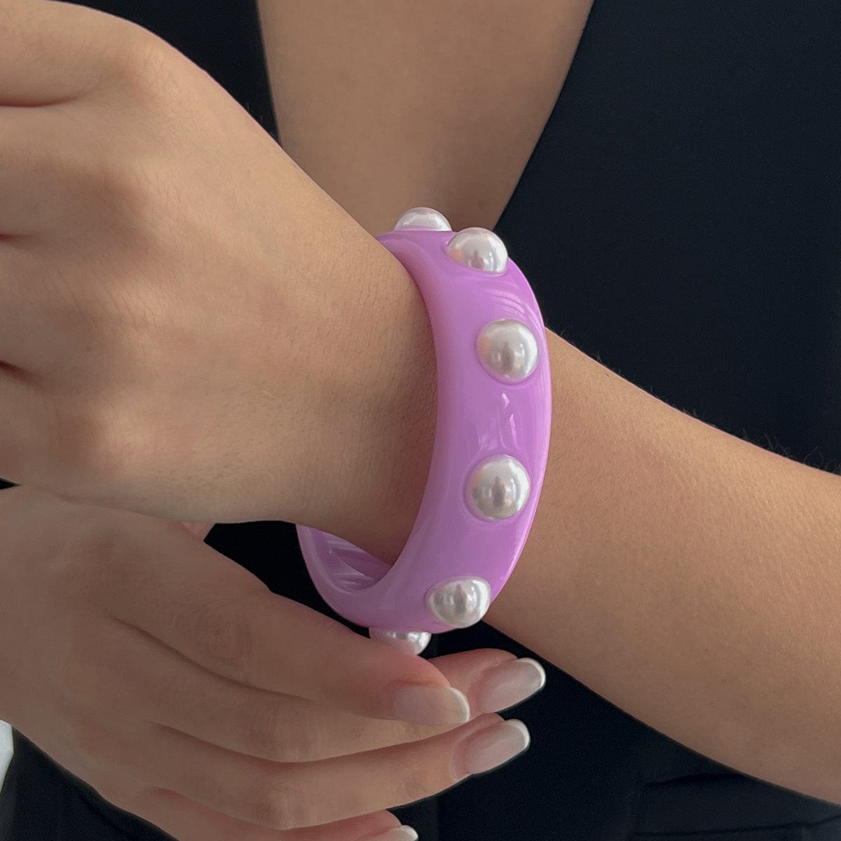 Boho Colorful Pearl Resin Bangle Bracelet - ArtGalleryZen