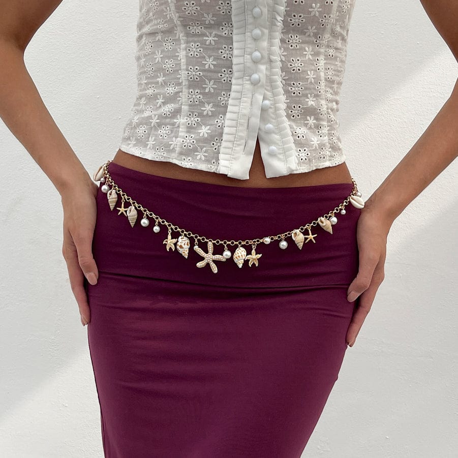 Boho Conch Starfish Pearl Charm Waist Chain - ArtGalleryZen