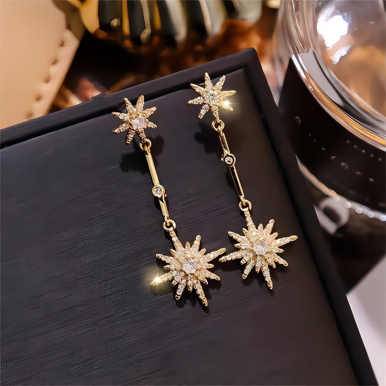 Boho CZ Inlaid Polar Star Dangle Earrings - ArtGalleryZen