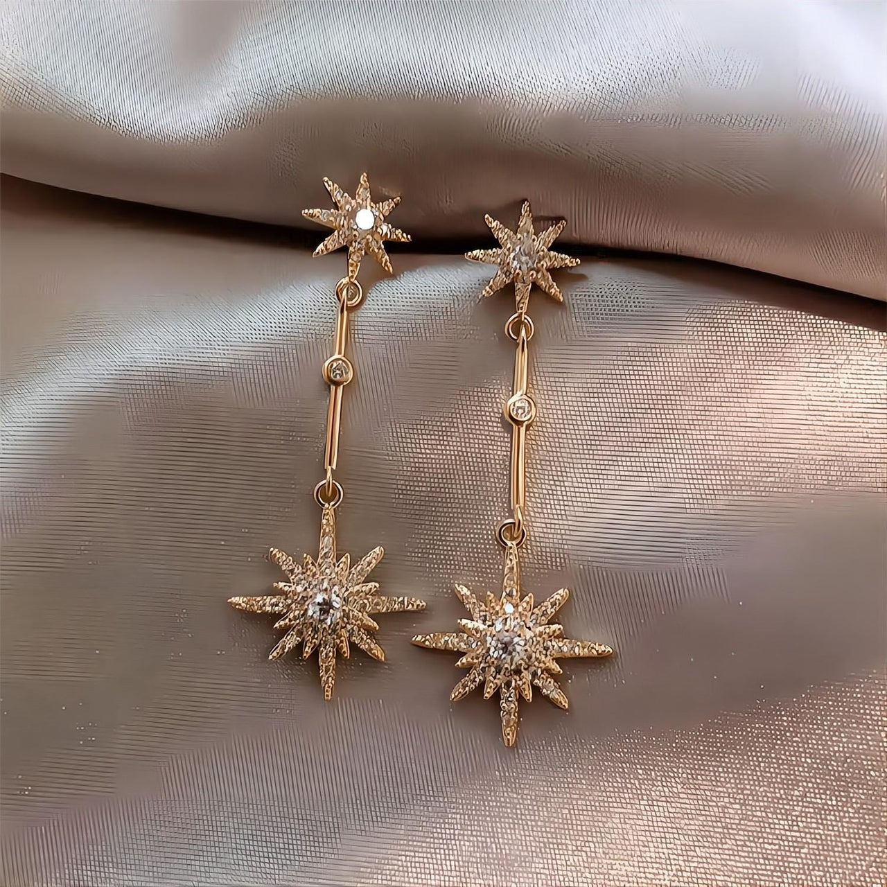 Boho CZ Inlaid Polar Star Dangle Earrings - ArtGalleryZen