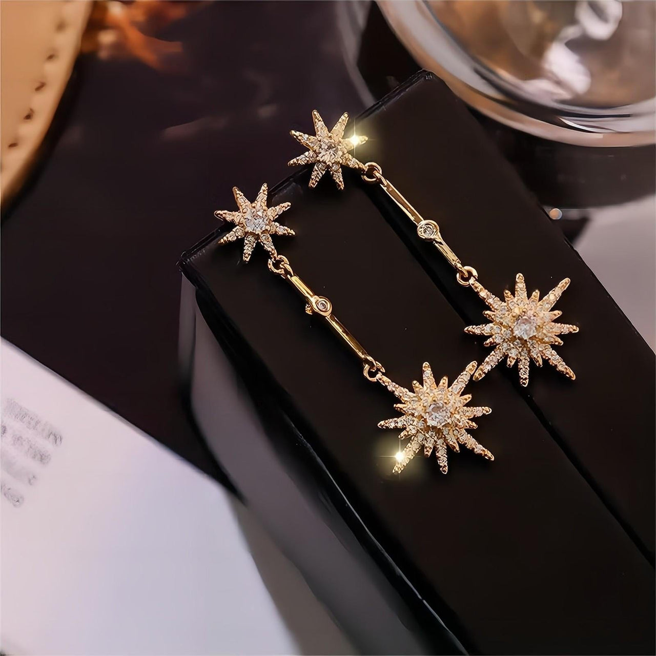 Boho CZ Inlaid Polar Star Dangle Earrings - ArtGalleryZen
