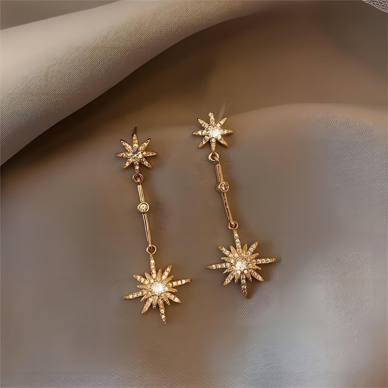 Boho CZ Inlaid Polar Star Dangle Earrings - ArtGalleryZen