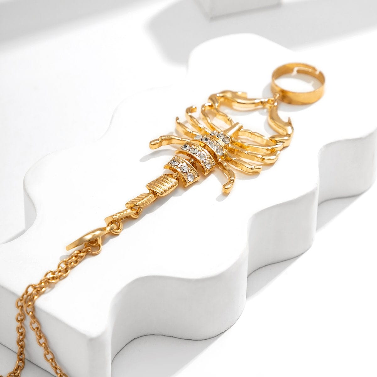 Boho CZ Inlaid Scorpion Finger Ring Chain Bracelet - ArtGalleryZen