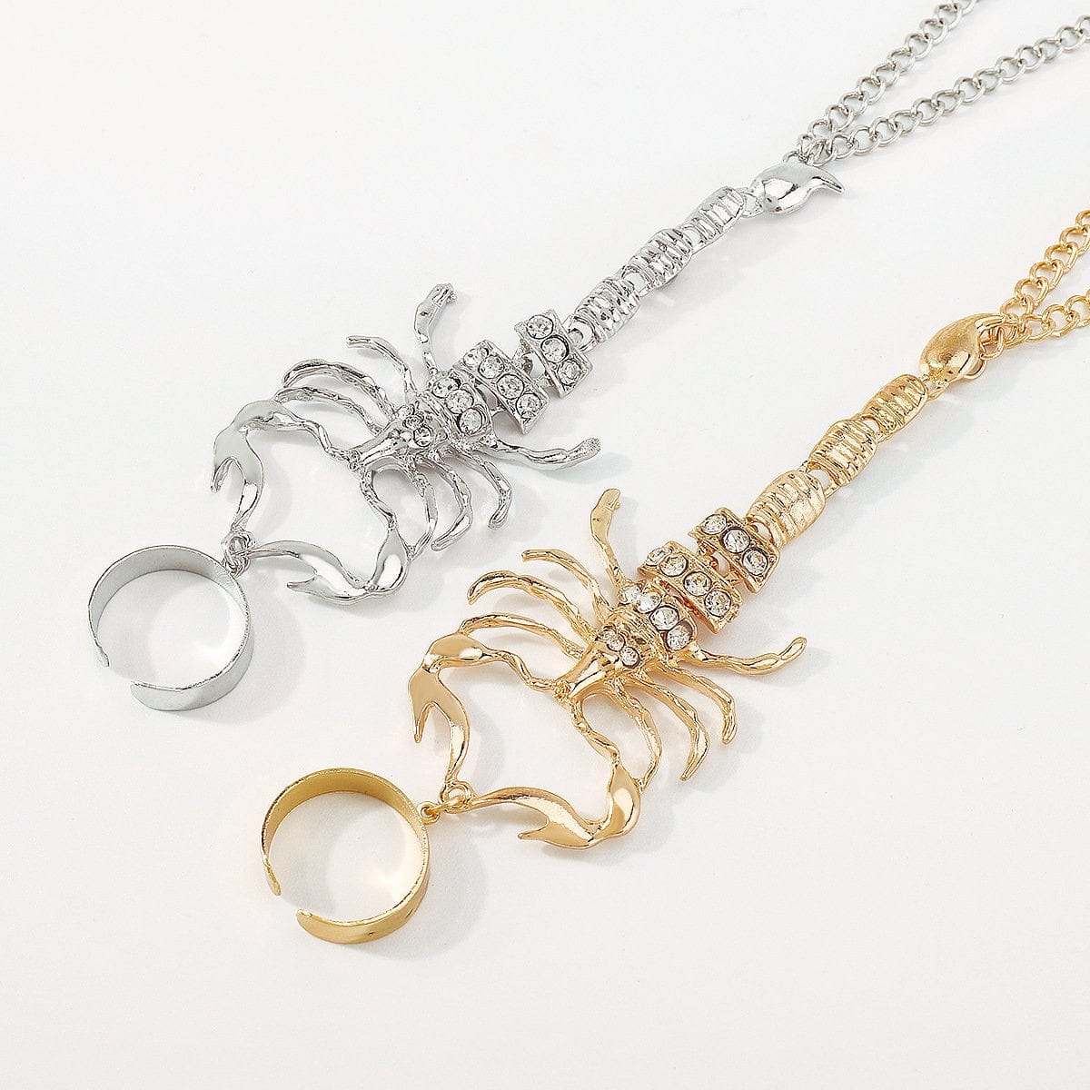 Boho CZ Inlaid Scorpion Finger Ring Chain Bracelet - ArtGalleryZen