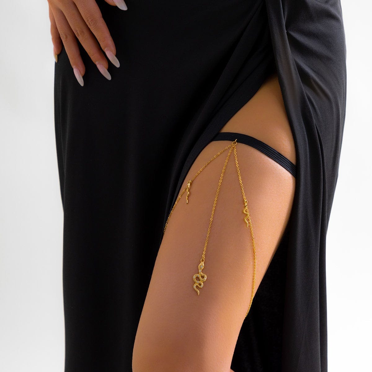 Boho CZ Inlaid Snake Charm Elastic Thigh Leg Chain - ArtGalleryZen