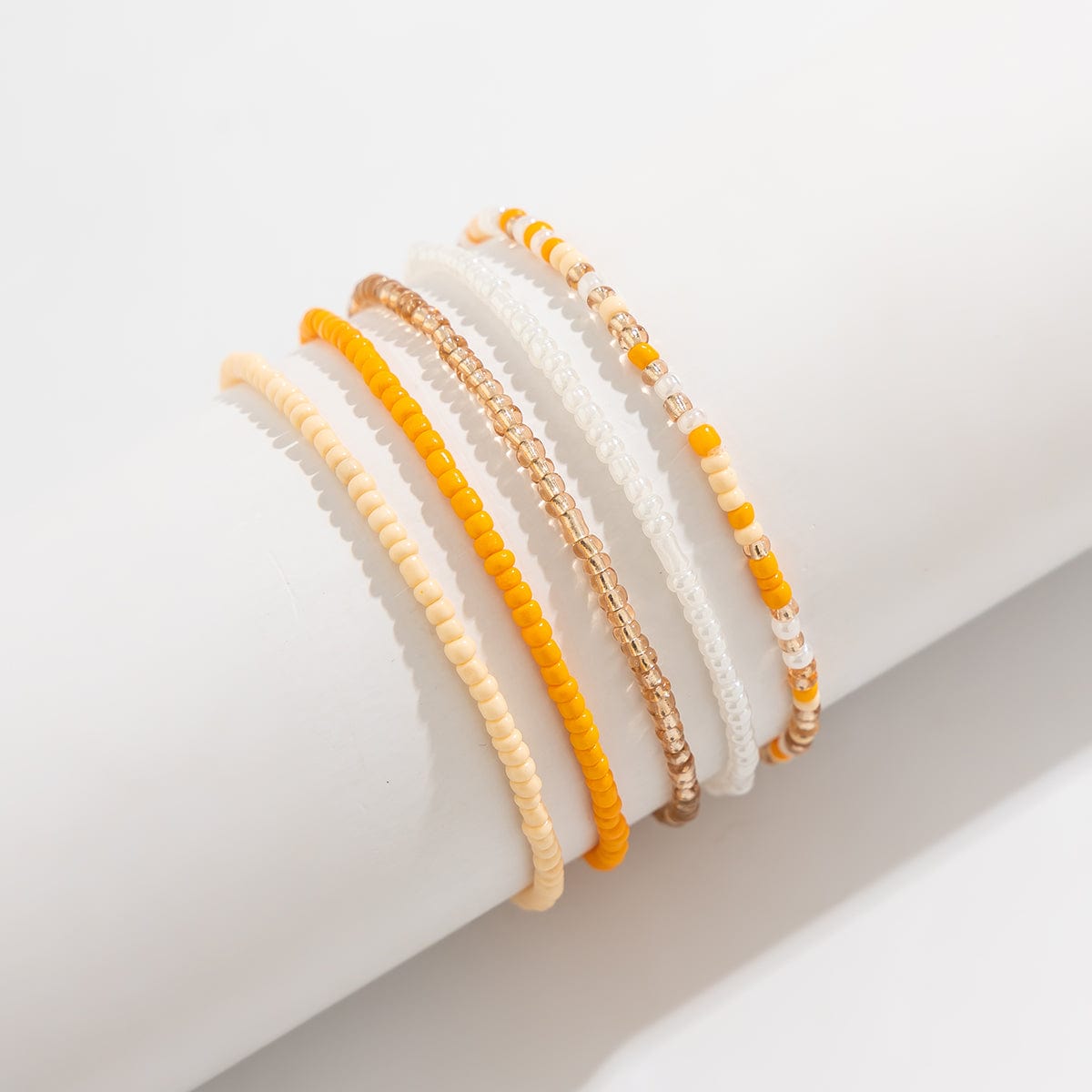 Boho Dainty Layered Crystal Seed Beaded Anklet Set - ArtGalleryZen