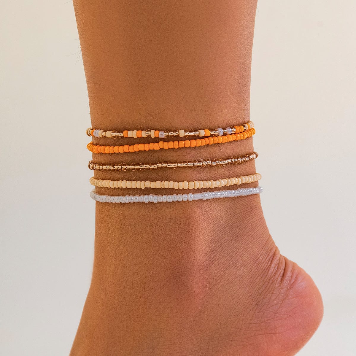 Boho Dainty Layered Crystal Seed Beaded Anklet Set - ArtGalleryZen
