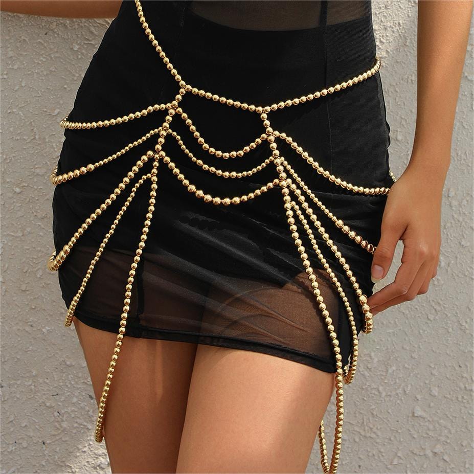 Boho Dainty Layered Gold Silver Tone Pearl Waist Chain Body Chain - ArtGalleryZen