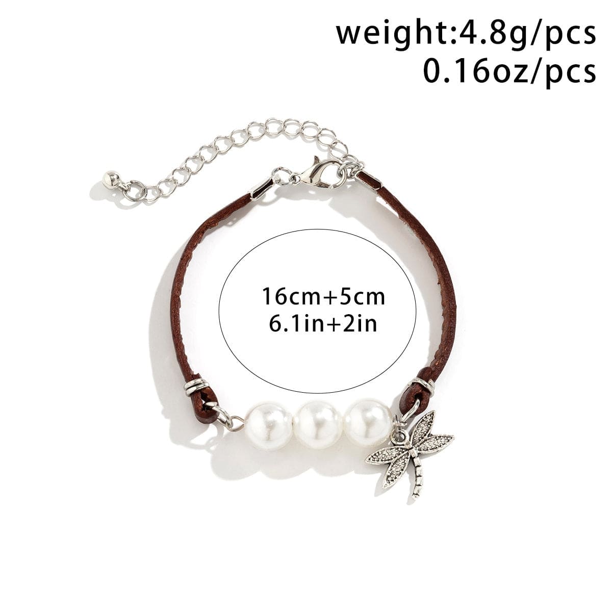 Boho Dragonfly Pearl Charm Leather Bracelet - ArtGalleryZen