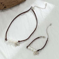 Thumbnail for Boho Dragonfly Pearl Charm Leather Choker Necklace - ArtGalleryZen