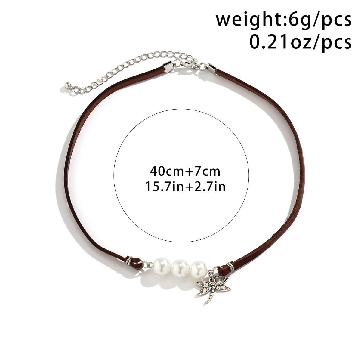 Boho Dragonfly Pearl Charm Leather Choker Necklace - ArtGalleryZen