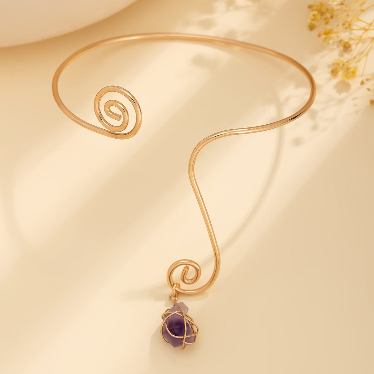 Boho Geometric Turquoise Stone Charm Spiral Arm Cuff - ArtGalleryZen