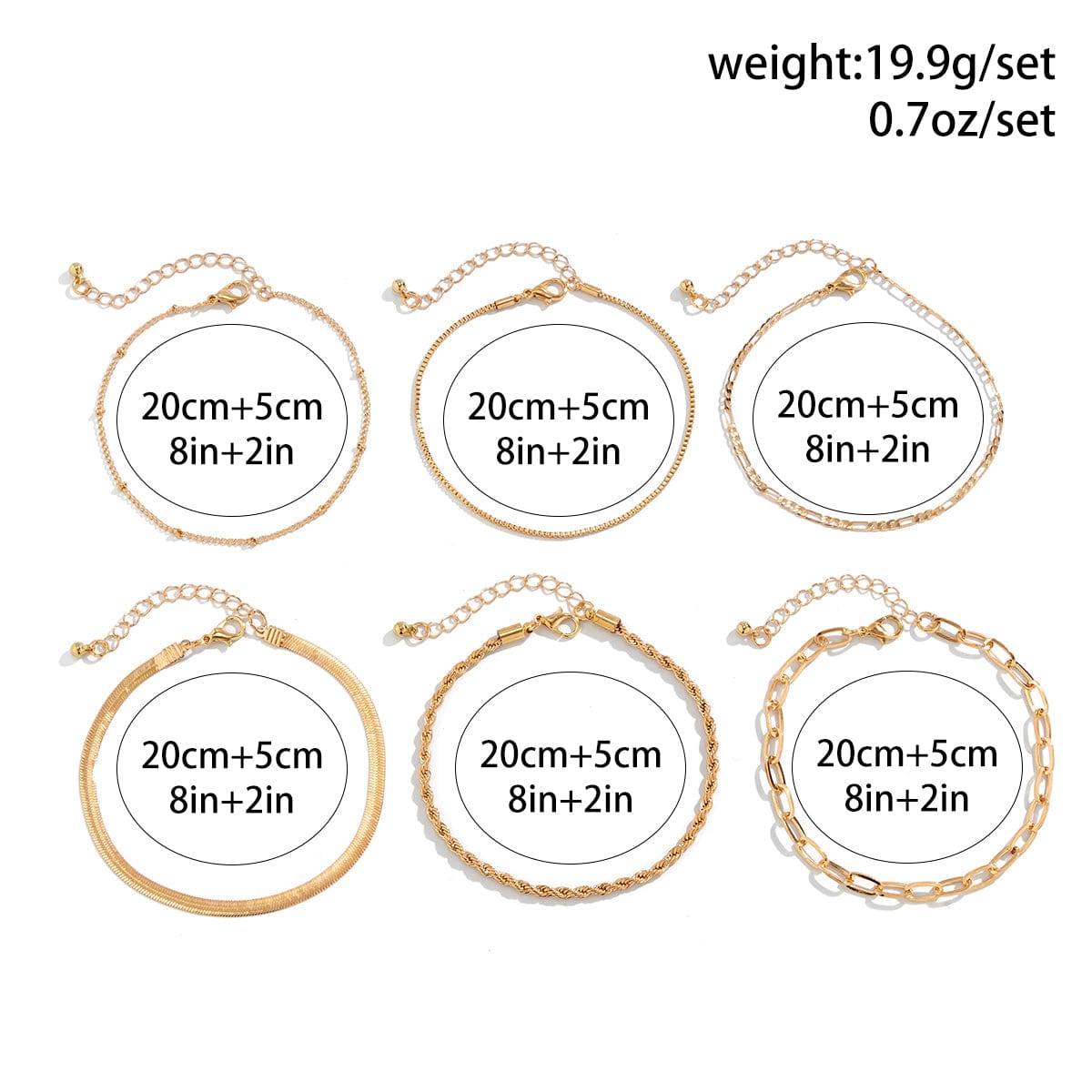Boho Gold Plated Cable Chain Stackable Anklet Set - ArtGalleryZen