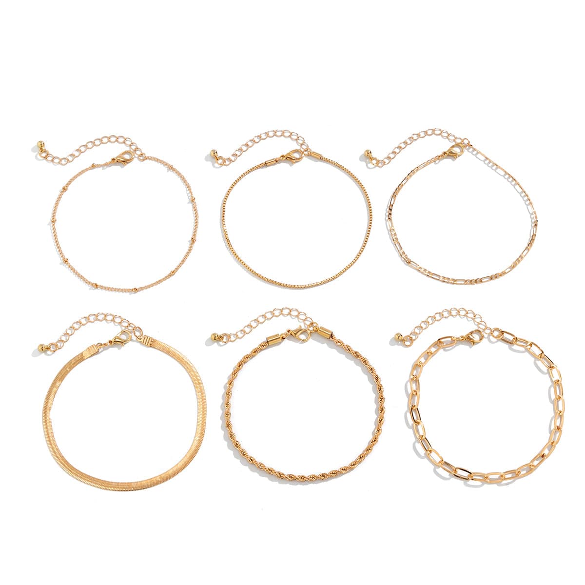 Boho Gold Plated Cable Chain Stackable Anklet Set - ArtGalleryZen