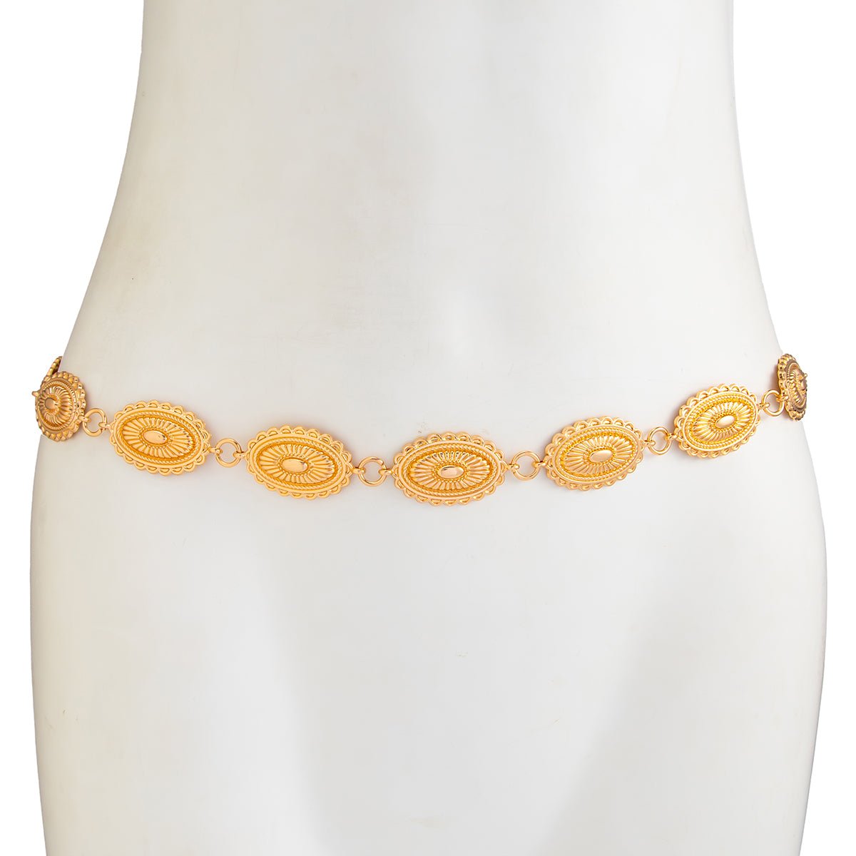 Boho Gold Silver Plated Floral Oval Disk Waist Chain - ArtGalleryZen