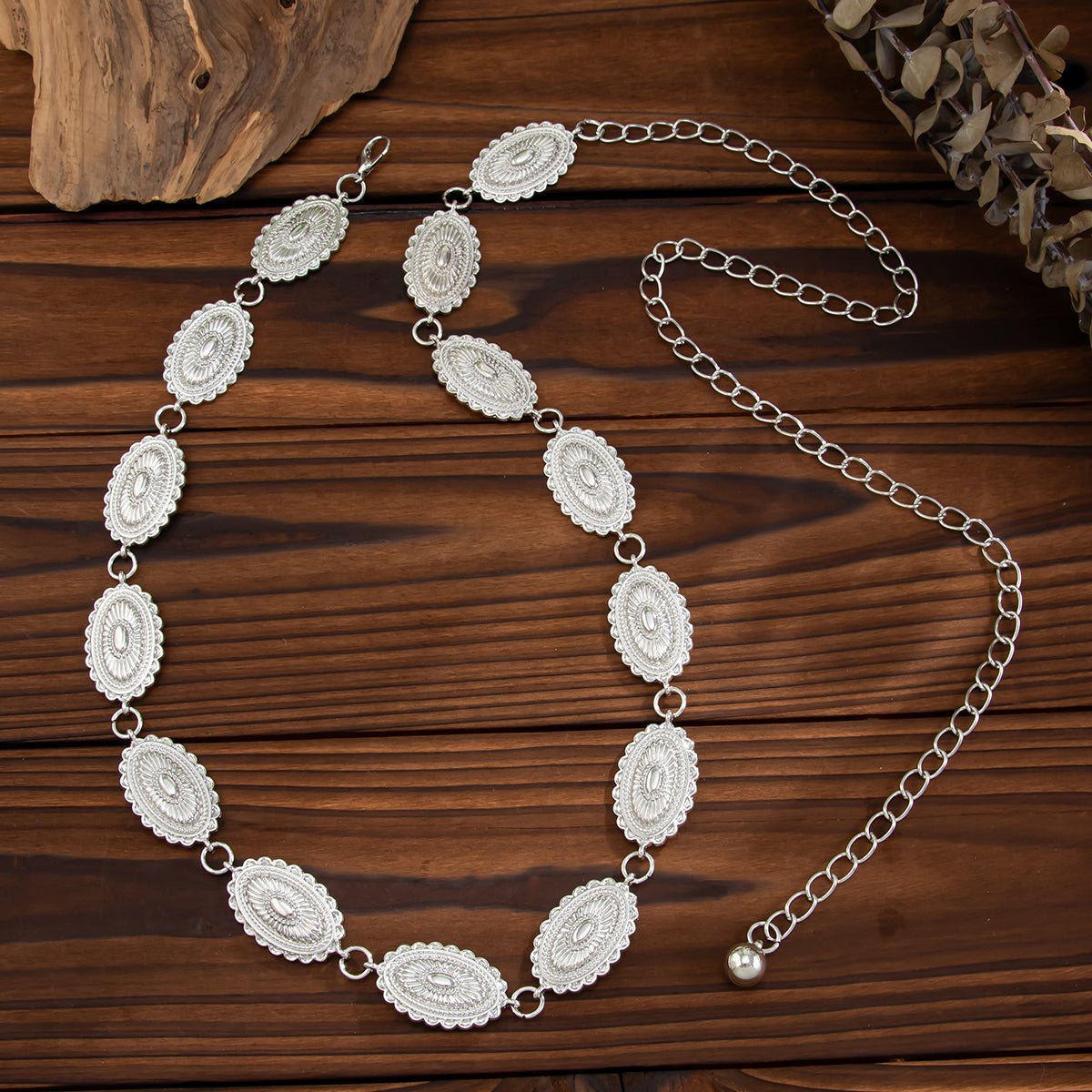 Boho Gold Silver Plated Floral Oval Disk Waist Chain - ArtGalleryZen